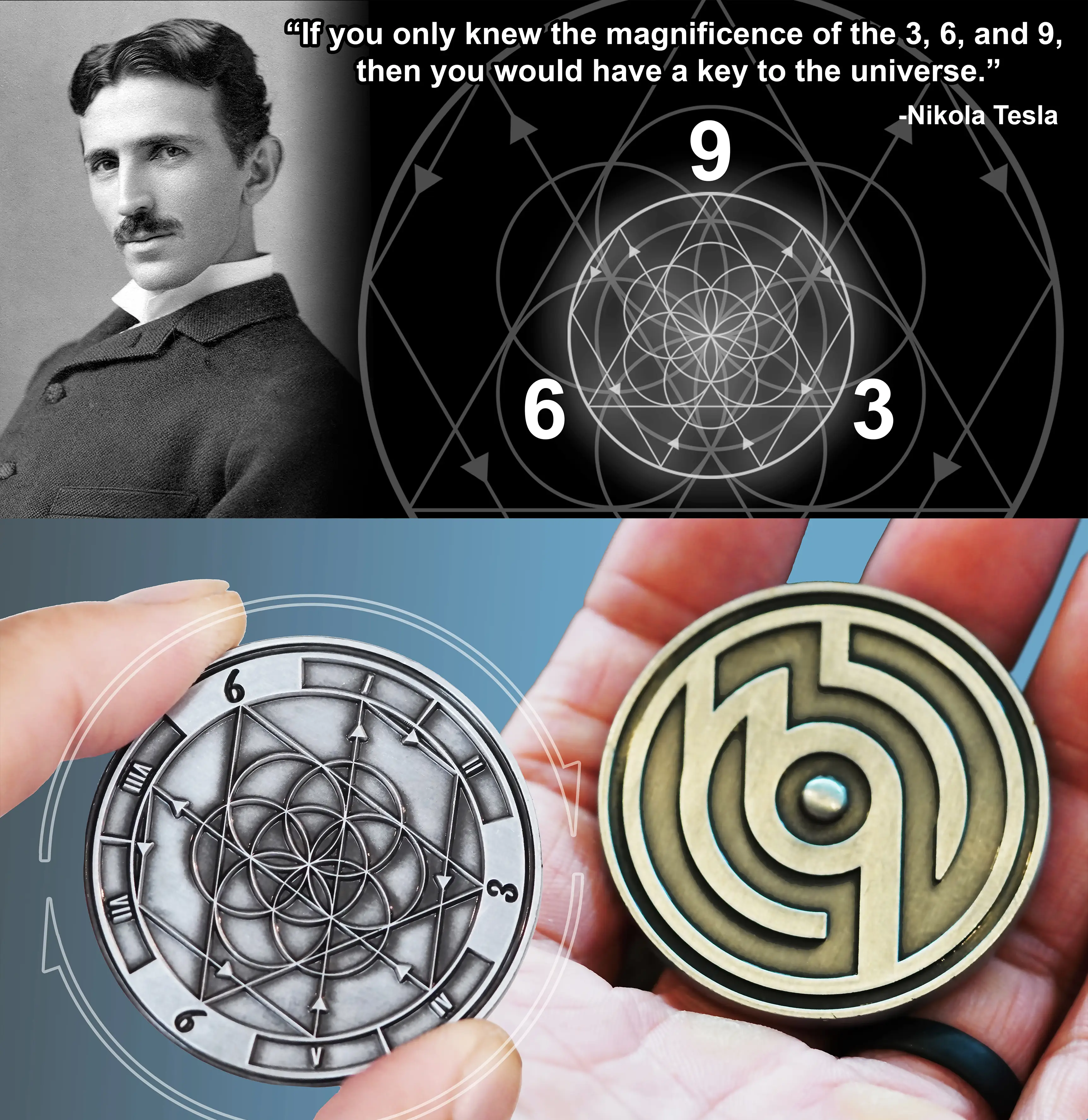 369 Tesla Coin - Nikola Tesla Sacred Geometry